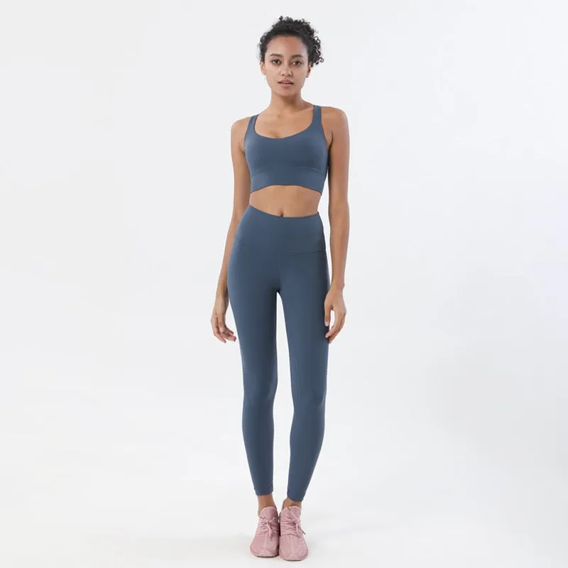 Women's Elastic Bra Tracksuit Leggings Two Piece Set for Yoga Sports