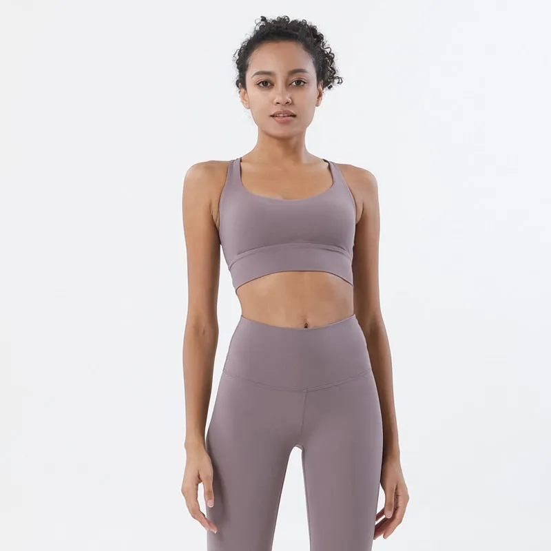 Women's Elastic Bra Tracksuit Leggings Two Piece Set for Yoga Sports