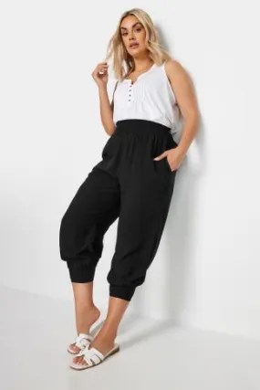 YOURS Curve Black Shirred Harem Trousers