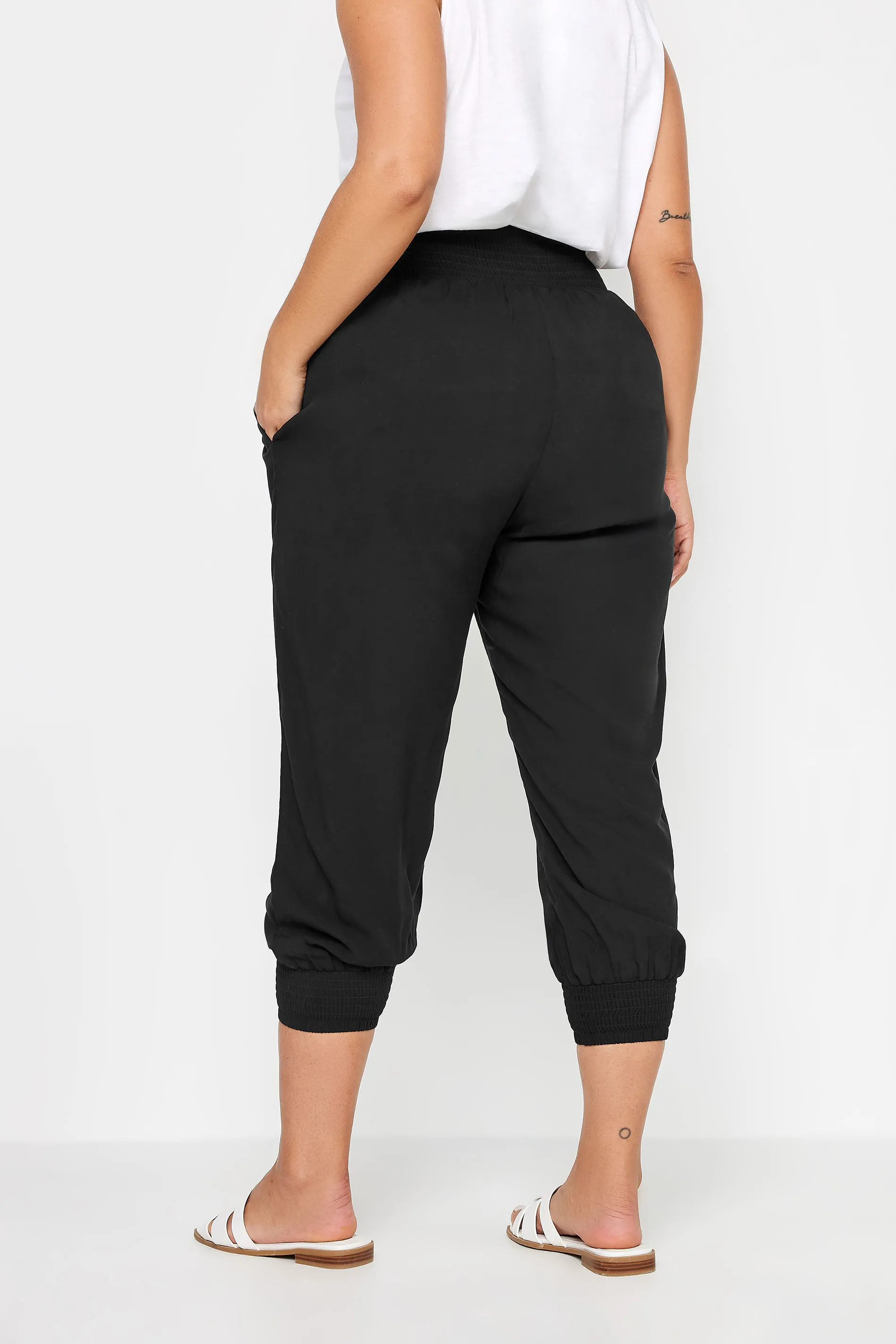 YOURS Curve Black Shirred Harem Trousers