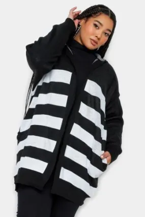 YOURS Curve Black Stripe Hooded Cardigan