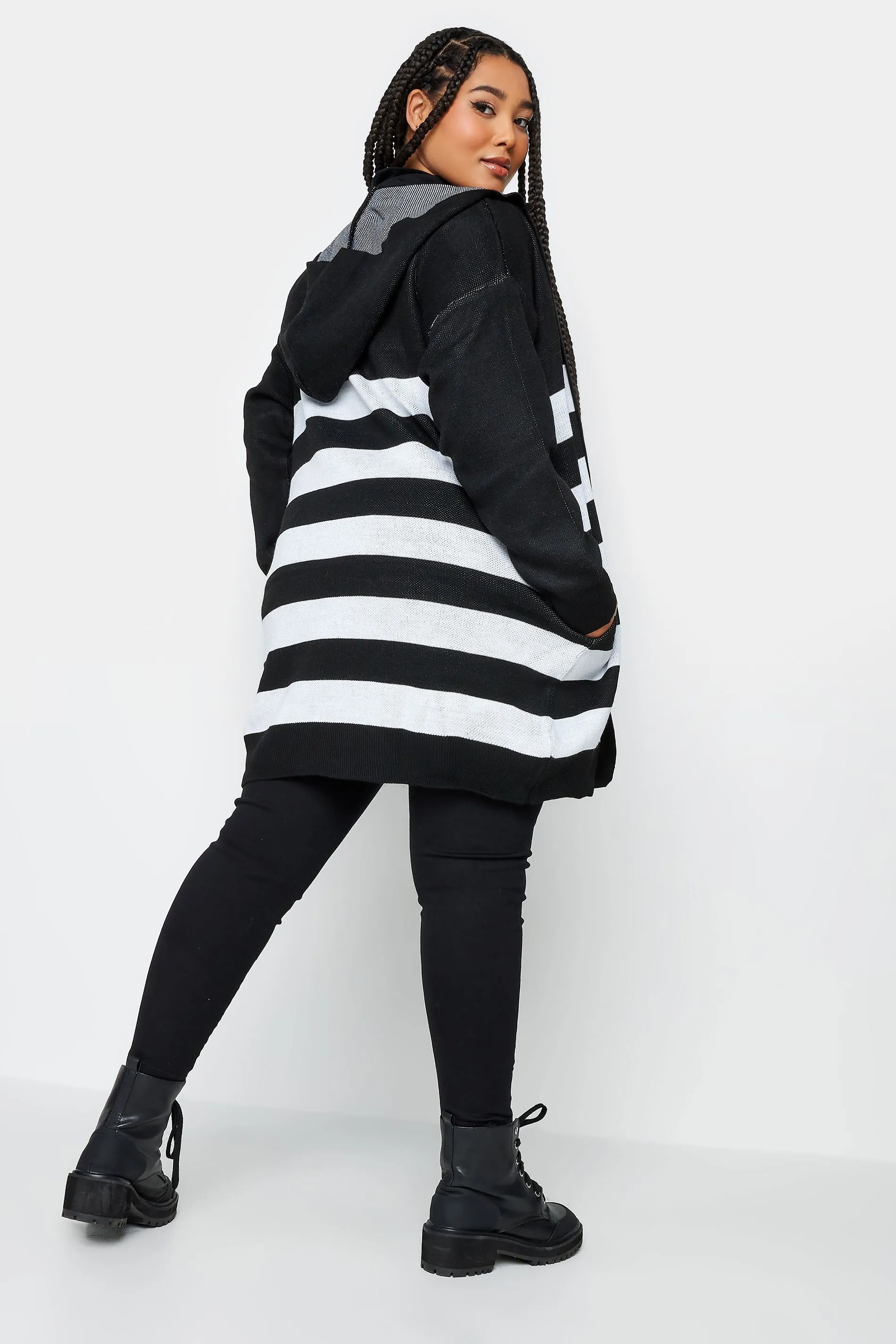 YOURS Curve Black Stripe Hooded Cardigan