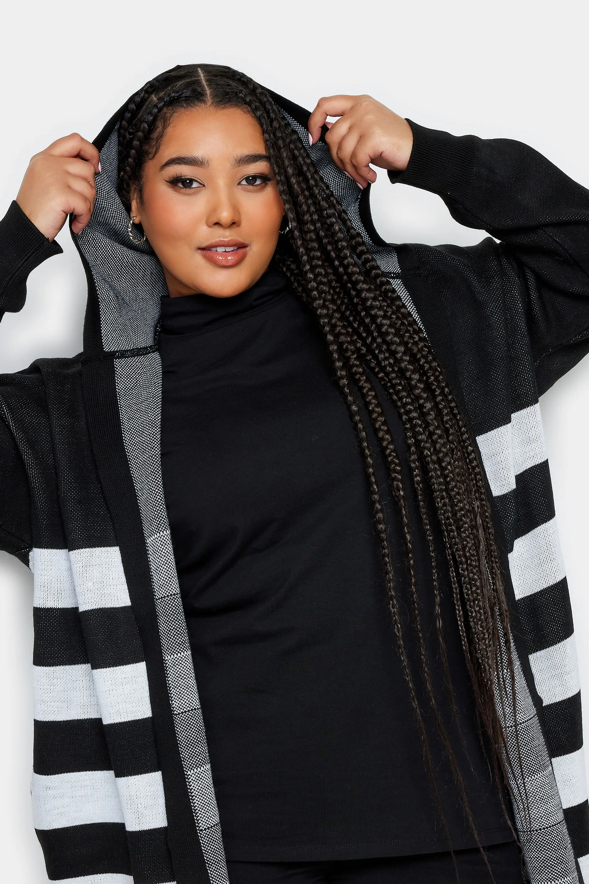 YOURS Curve Black Stripe Hooded Cardigan