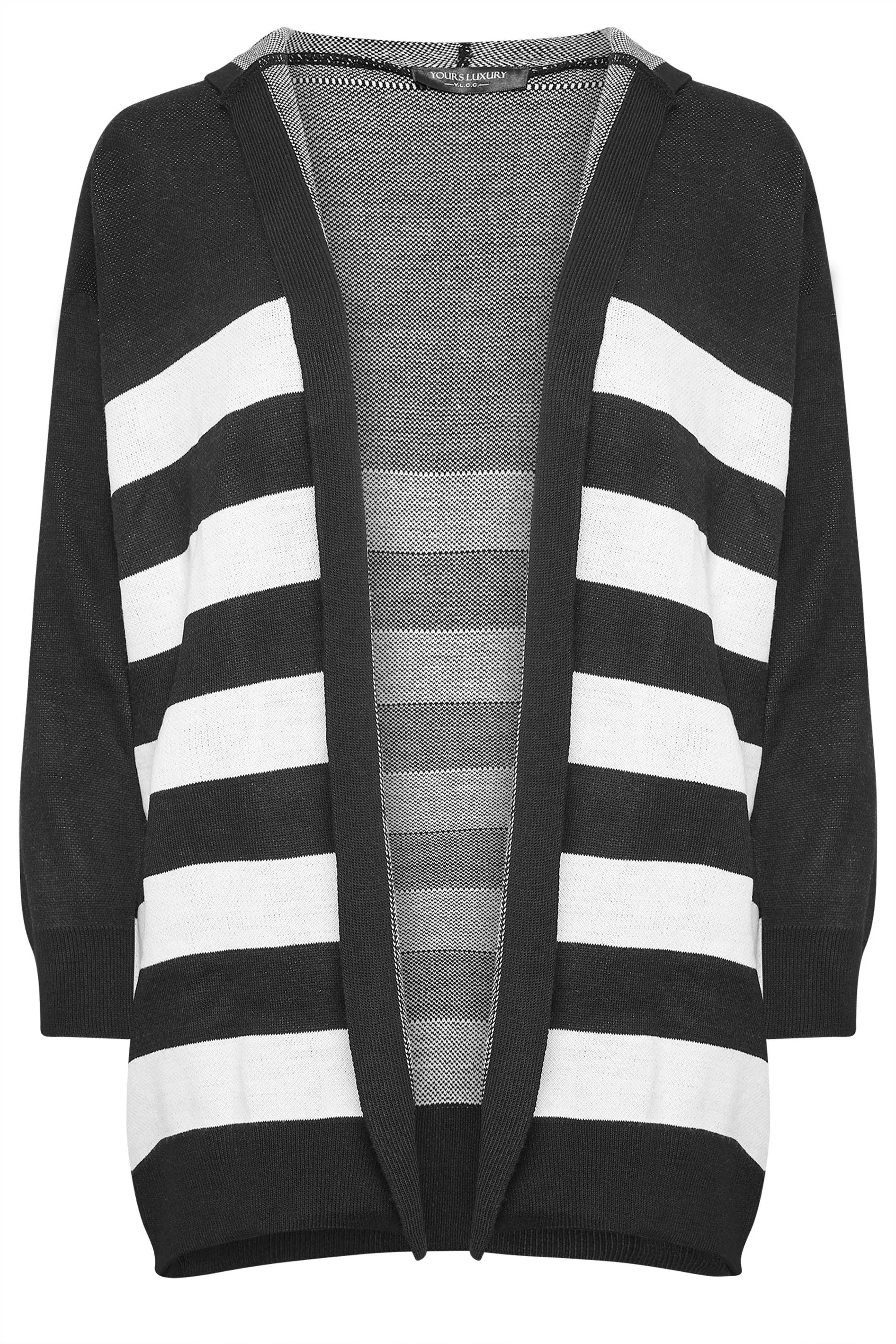 YOURS Curve Black Stripe Hooded Cardigan