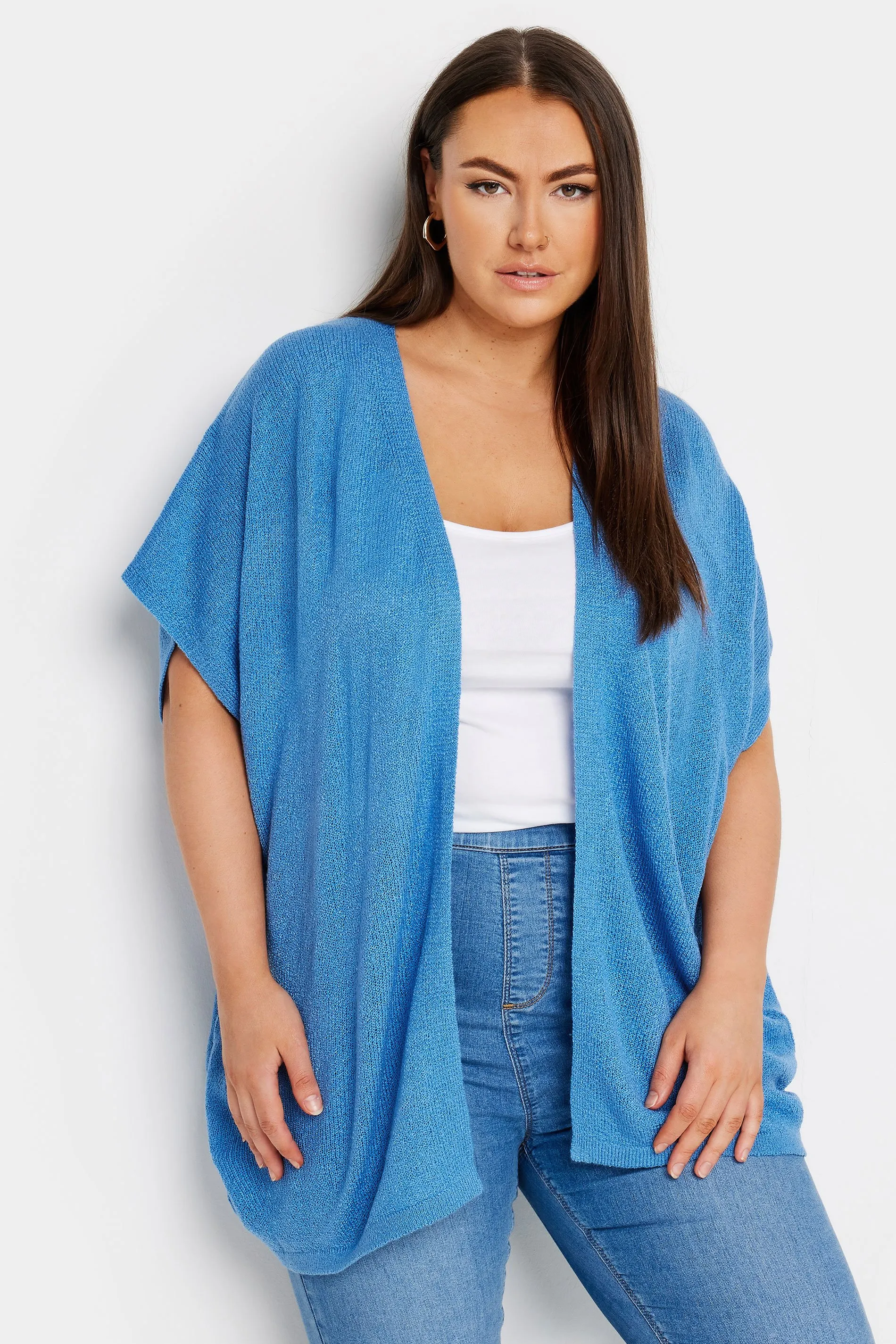 YOURS Curve Blue Knitted Boxy Cardigan