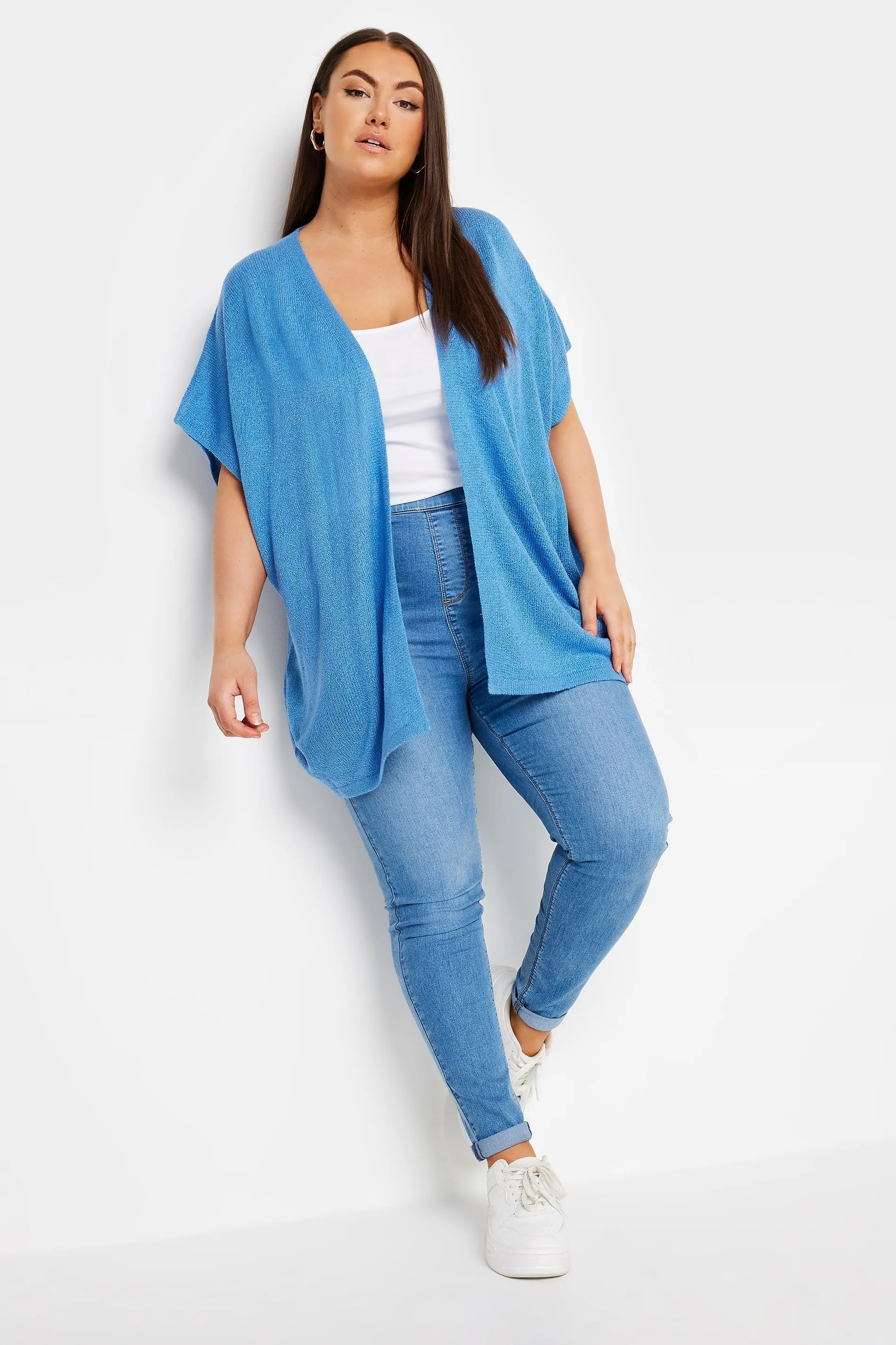 YOURS Curve Blue Knitted Boxy Cardigan