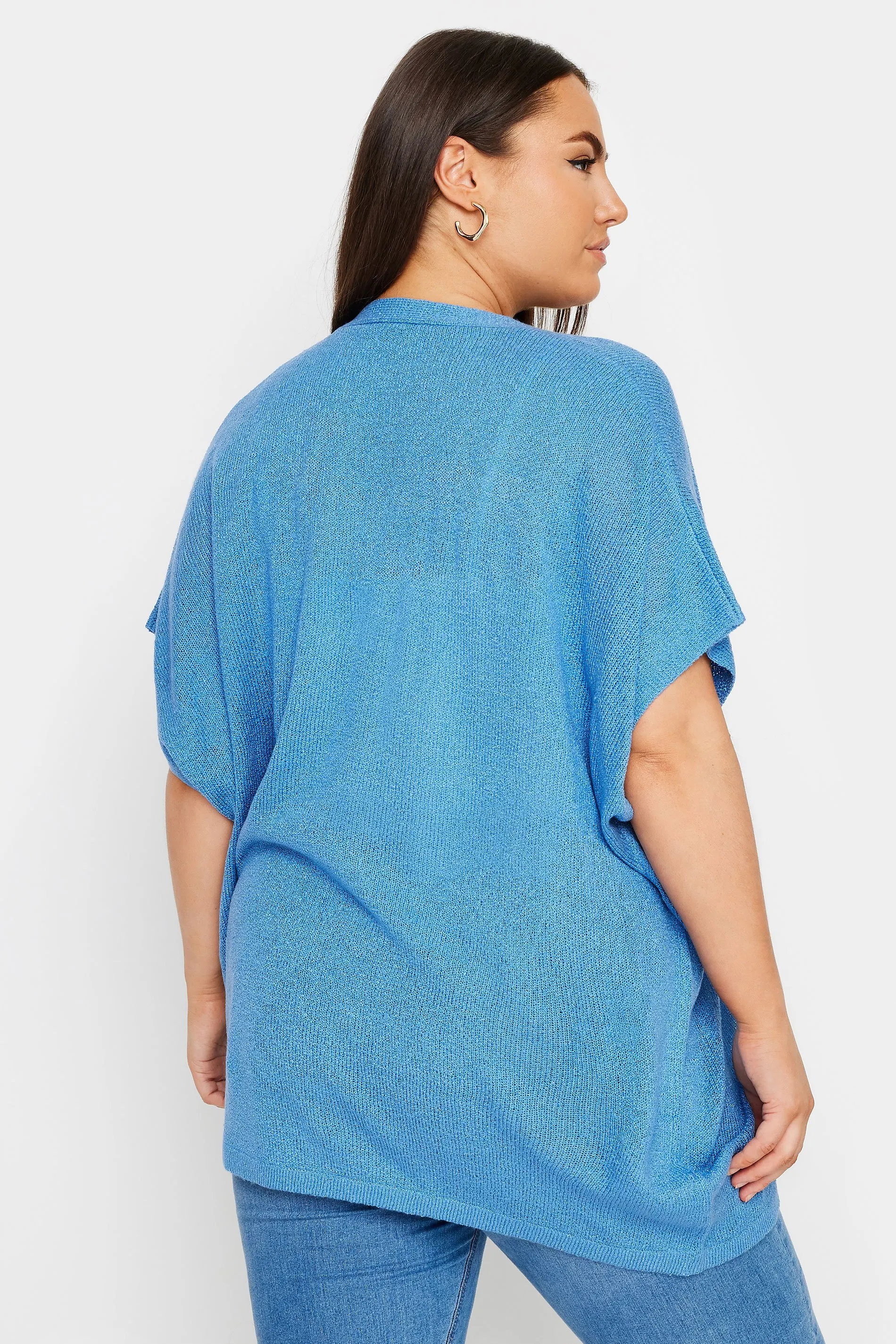 YOURS Curve Blue Knitted Boxy Cardigan