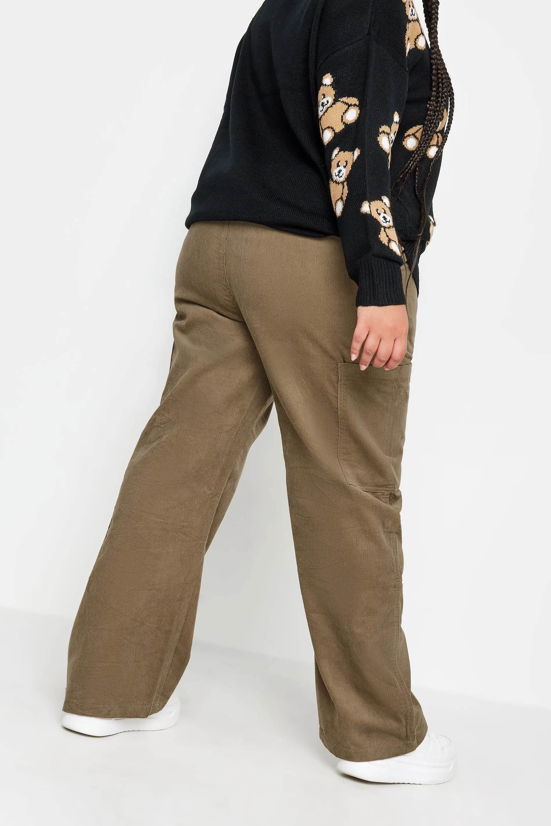 YOURS Curve Brown Cord Cargo Trousers