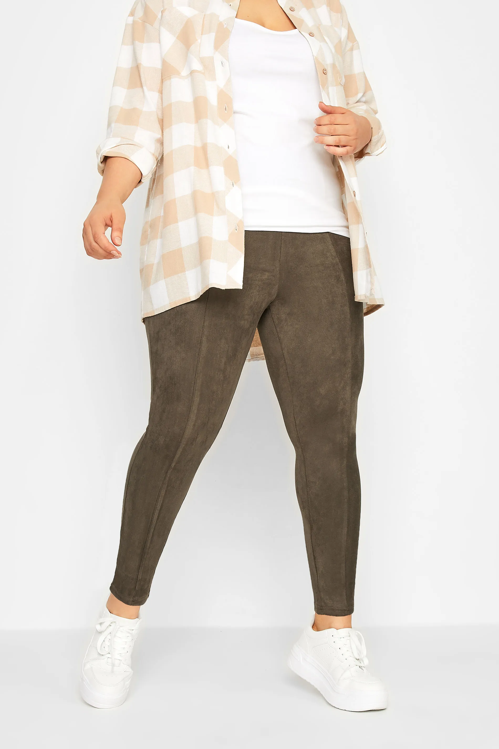 YOURS Curve Brown Stretch Soft Touch Faux Suede High Waisted Leggings