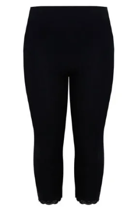 YOURS FOR GOOD Curve Black Cotton Essential Lace Trim Crop Leggings