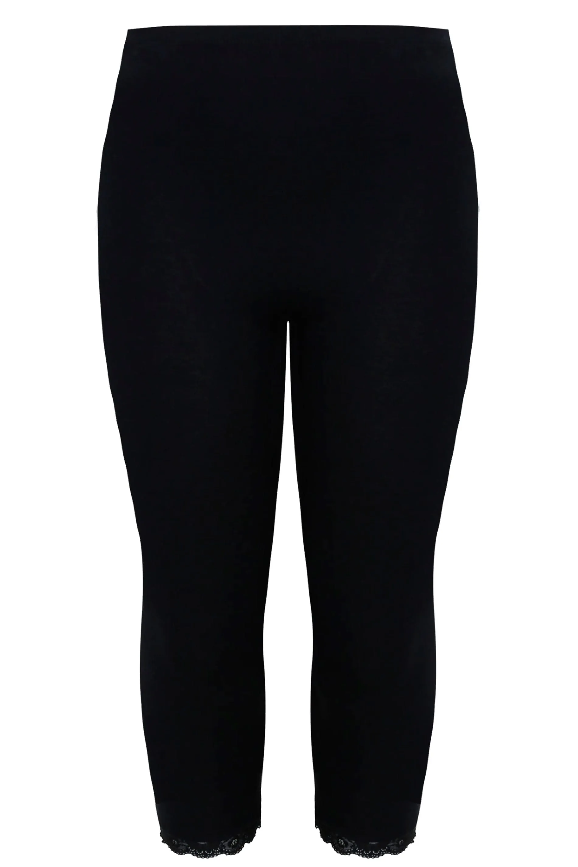 YOURS FOR GOOD Curve Black Cotton Essential Lace Trim Crop Leggings