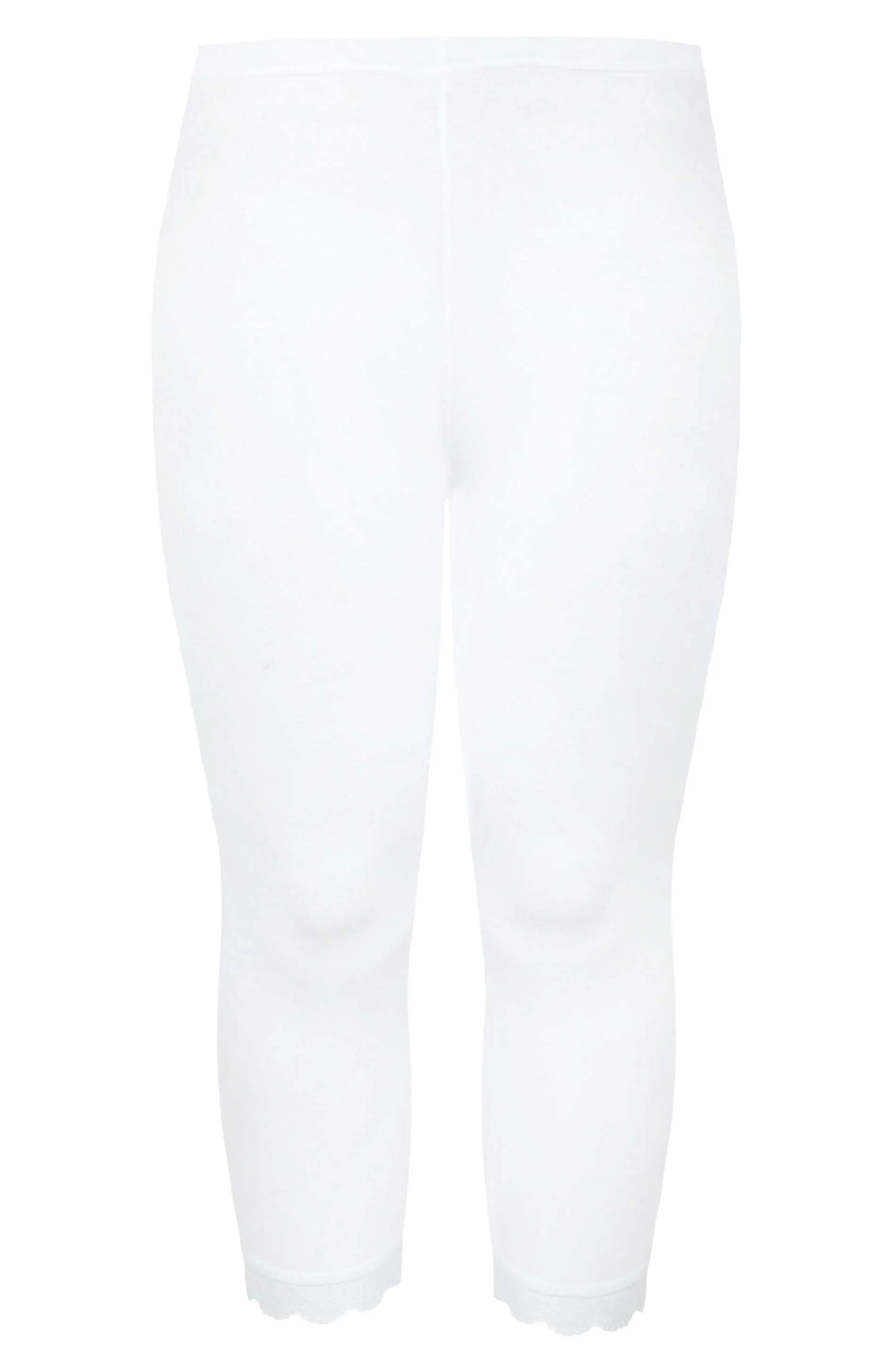 YOURS FOR GOOD Curve White Cotton Lace Trim Stretch Crop Leggings